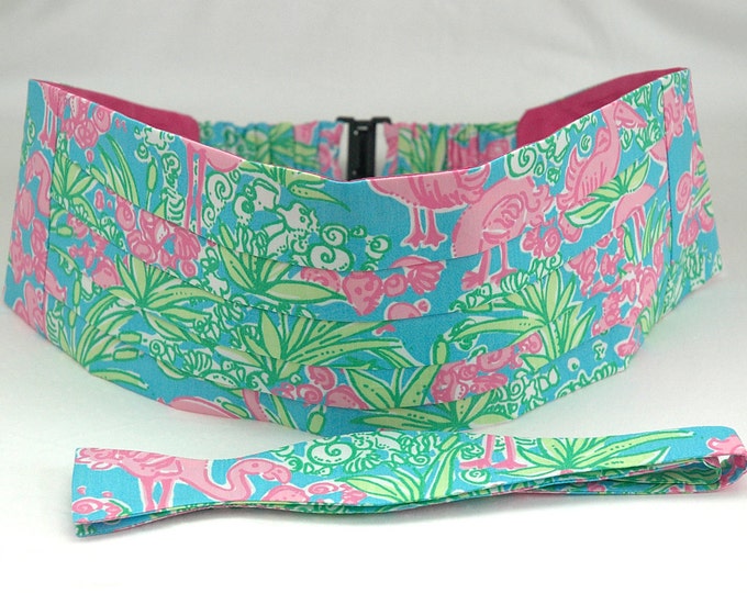 Men's Bow Tie and Cummerbund Set in Lilly Pink & Turquoise Etsy