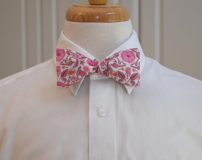 Liberty London Bow Tie: Penrose pink/white rose Print, Groom Wedding Accessory