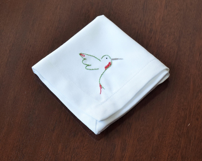 Hand Embroidered Hummingbird Cocktail Napkins, Custom Hostess Gift