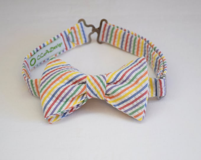 Boy's Bow Tie, multi color seersucker stripes, father/son matching ties, wedding accessory, toddler bow tie, ring bearer bow tie, Easter tie