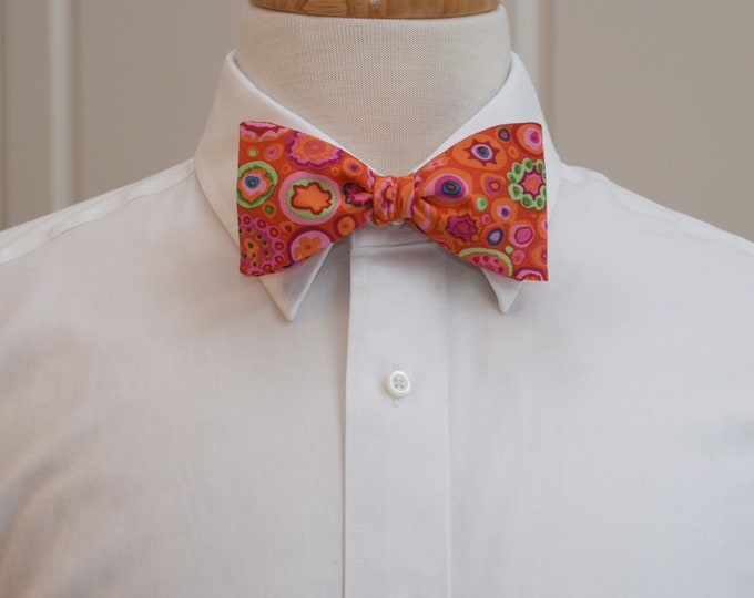 Bow tie, paperweight/Murano glass design, red, orange, green hot pink, wedding bow tie, groomsmen/groom bow tie, circles, dots, retro