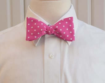 Hot Pink and white Polka Dot Bow Tie: Cotton Wedding Bowtie