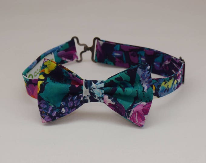 Boy's pre-tied Bow Tie, navy Liberty of London Painters Meadow, father/son bow tie, custom boy's bow tie, wedding accessory, toddler bow tie