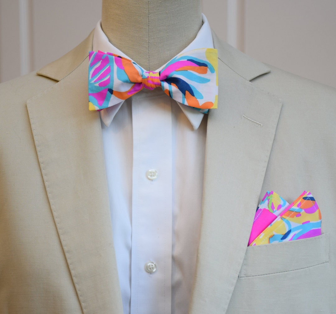 Pocket Square & Bow Tie Multicolor Abstract Floral Wedding - Etsy
