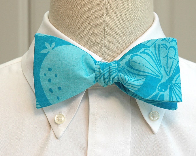 Bow Tie, turquoise abstract butterfly print, blue bow tie, wedding bow tie, groom/groomsman bow tie, summer bow tie, prom bow tie,