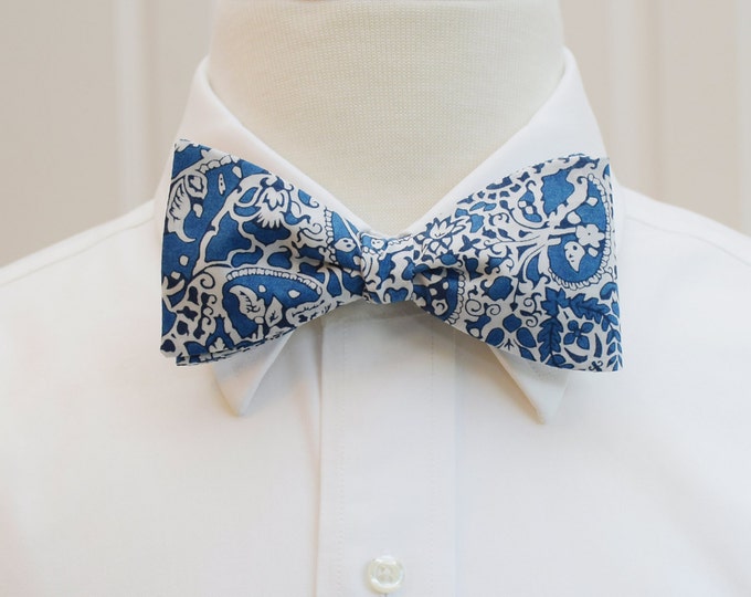 Bow Tie, Liberty of London blue/ivory paisley bow tie, Lagos Laurel print, groomsmen/groom bow tie, wedding bow tie, tux accessory,