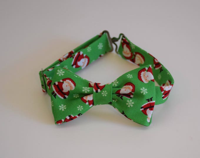 Boy's pre-tied Bow Tie, Christmas green/red Santa Claus bow tie, toddler bowtie