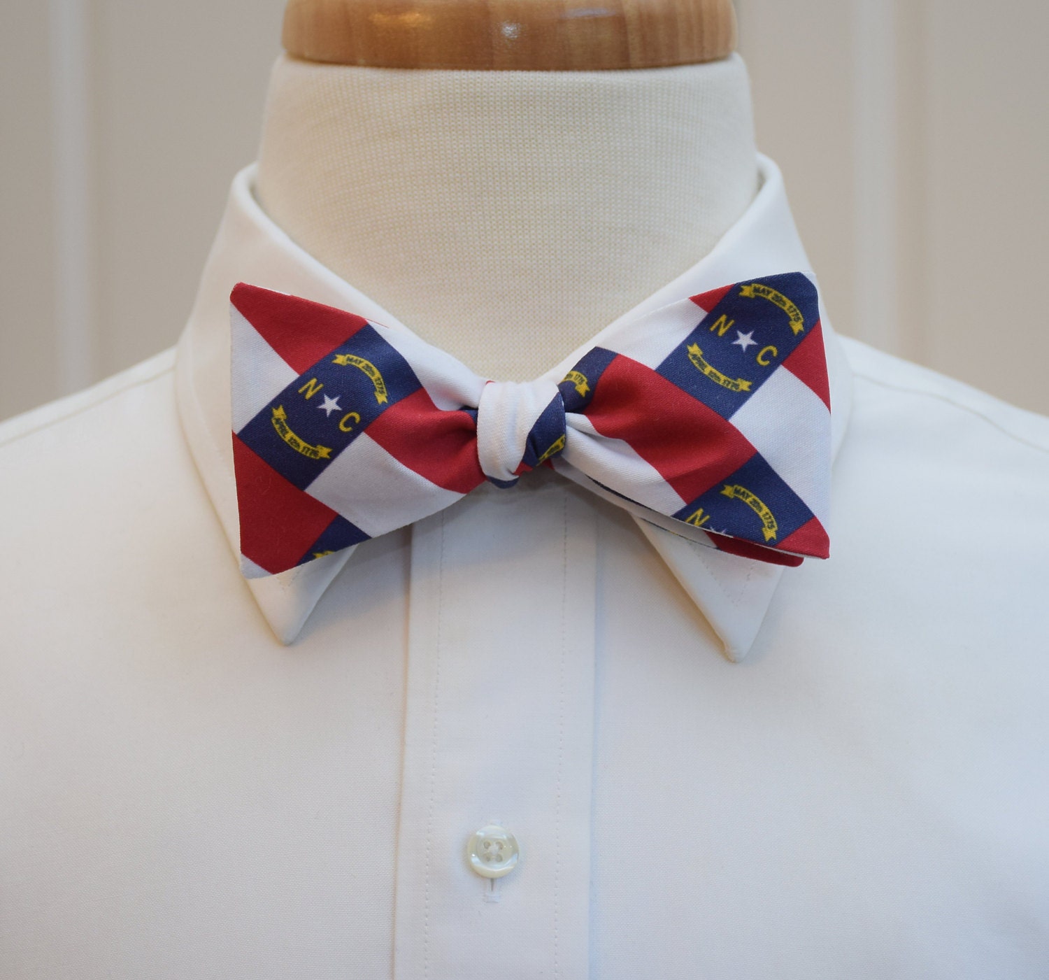 Men's Bow Tie, NC state flag bow tie, red, white and blue bow tie