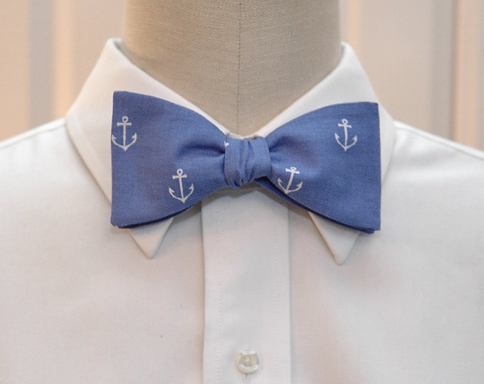 Bow Tie, blue with white anchors, nautical bow tie, sailor bow tie, sailor's wedding bow tie, ocean lover bow tie, anchors bow tie