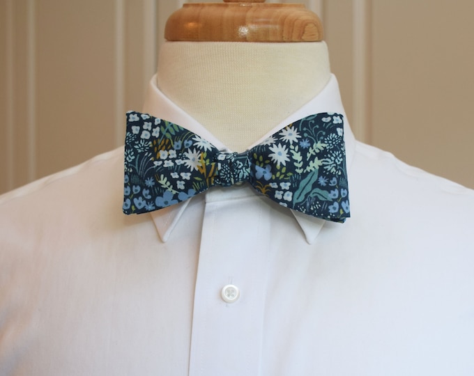 Bow Tie, Rifle Paper Co. English Garden Meadow blue floral bow tie, wedding bow tie, groom/groomsmen bow tie, Kentucky Derby bow tie
