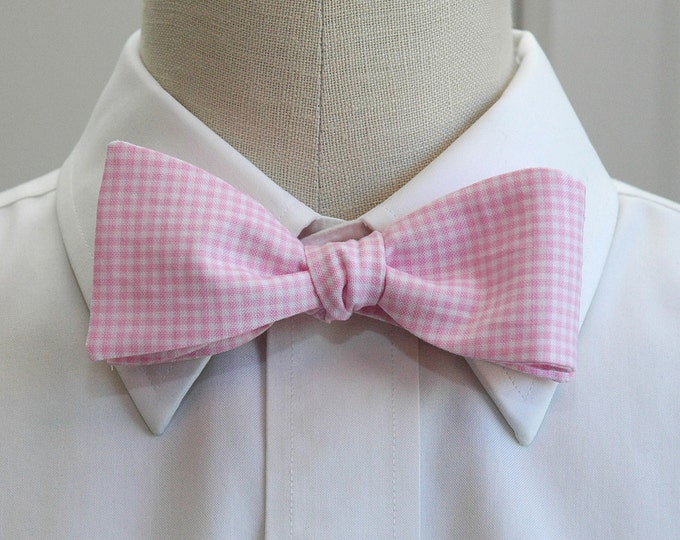 Men's Bow Tie, pink and white mini gingham bow tie, pink white bow tie, gingham bow tie, wedding bow tie, groom bow tie, groomsmen gift,