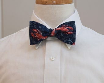 Lobster Bow Tie: Navy Red Sea Theme, Adjustable