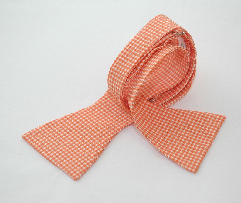 Bow Tie, orange mini gingham bow tie, wedding bow tie, groom bow tie, groomsmen gift, traditional bow tie, orange bow tie, prom bowtie image 2