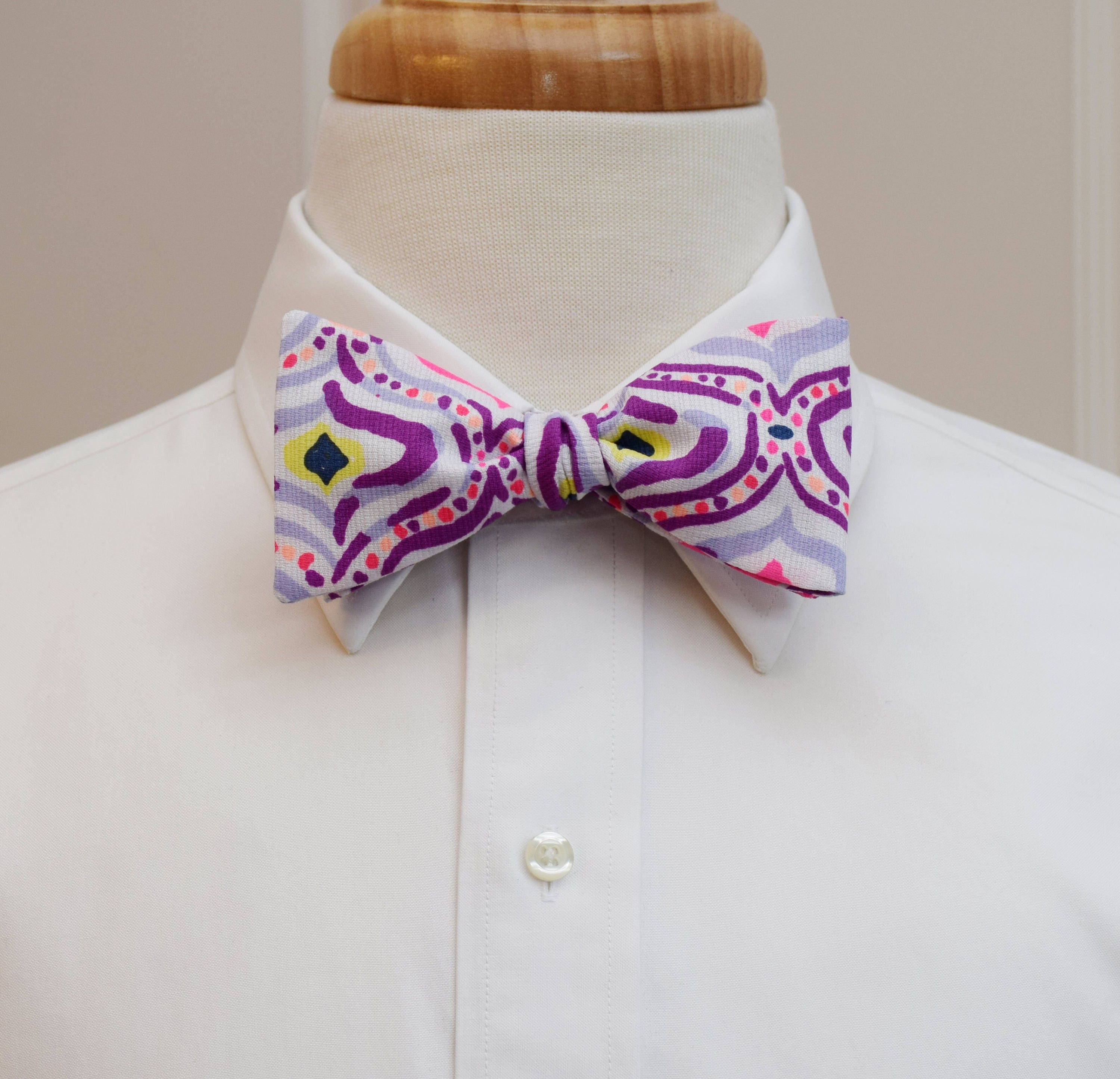 Men's Bow Tie, Big Escapade Lilly print, purple, hot pink print