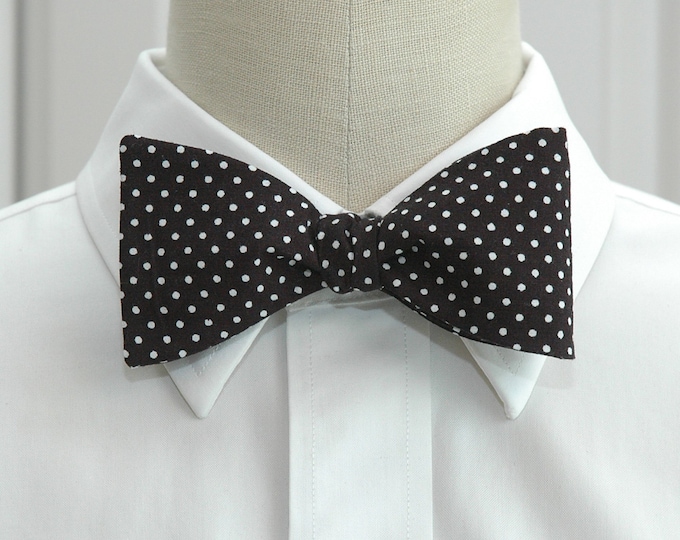 Bow Tie, black white mini polka dots, classic bow tie, ebony bow tie, stylish wedding bow tie, boardroom bow tie, self tie bow tie,