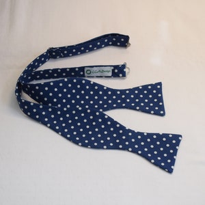 Bow Tie, classic navy blue and white polka dots, Winston Churchill bow tie, wedding bow tie, groom bow tie, traditional navy bow tie image 2