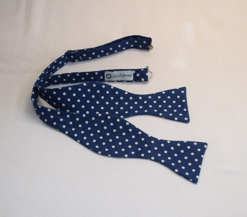 Bow Tie, classic navy blue and white polka dots, Winston Churchill bow tie, wedding bow tie, groom bow tie, traditional navy bow tie image 2