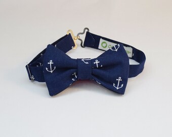 Boy's Navy Anchor Bow Tie: Pre-Tied Wedding Accessory
