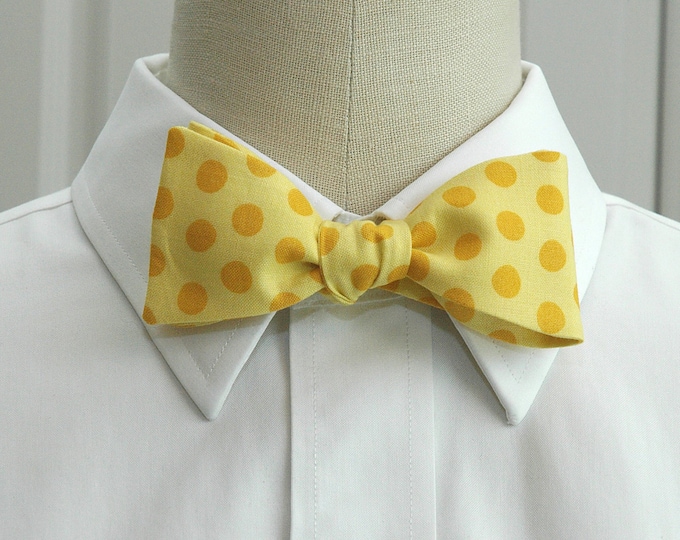 Bow Tie, yellow with gold polka dots, sunshine bright yellow bow tie, wedding bow tie, groom bow tie, groomsmen gift, prom bow tie