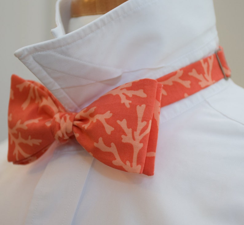 Bow Tie, coral with paler coral reef design, wedding party bow tie, beach wedding bow tie, groom/groomsmen bow tie, beach theme bowtie image 3