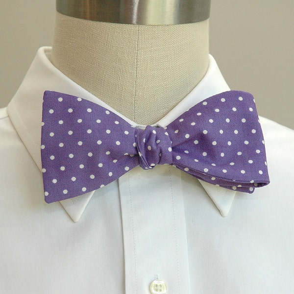 Bow Tie, violet bow tie, polka dot bow tie, grooms bow tie, prom bow tie, spotted bow tie, wedding party bow tie, lavender bow tie
