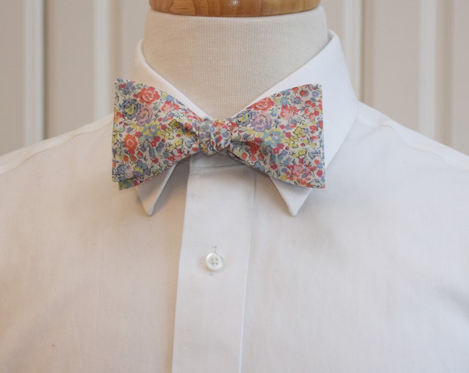Bow Tie, Liberty of London coral/pastels/blue/ivory floral Emma & Georgina print, groomsmen/groom bow tie, wedding bow tie, tuxedo accessory