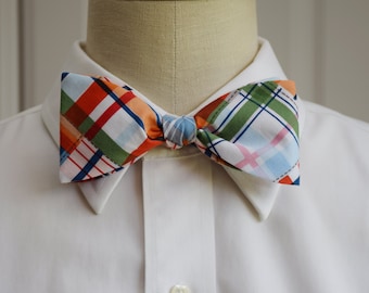 Bow Tie, multi color Madras plaid, preppy bow tie, wedding bow tie, groom bow tie, casual bow tie, plaid bow tie, bright plaid bow tie