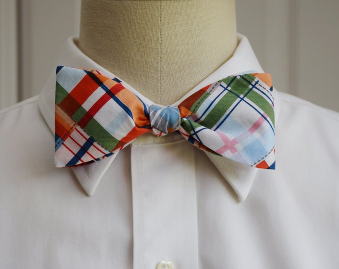 Bow Tie, multi color Madras plaid, preppy bow tie, wedding bow tie, groom bow tie, casual bow tie, plaid bow tie, bright plaid bow tie