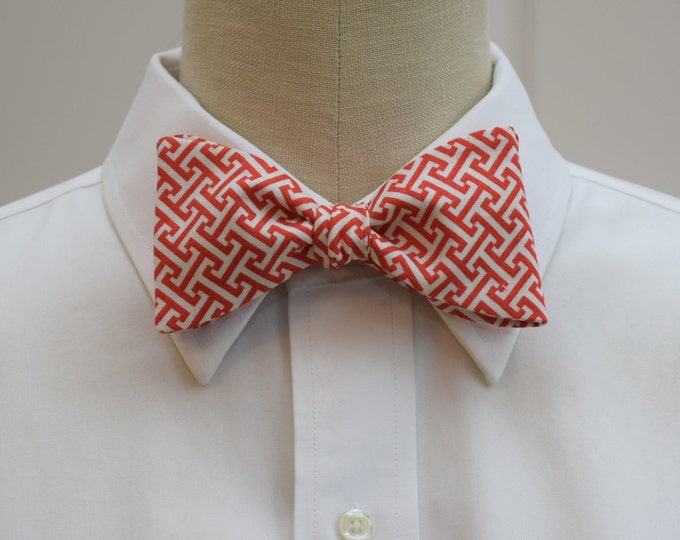 Bow tie, red/ivory Greek key design, geometric print bow tie, wedding party wear, groom/groomsmen bow tie, red/ivory bow tie, prom tie