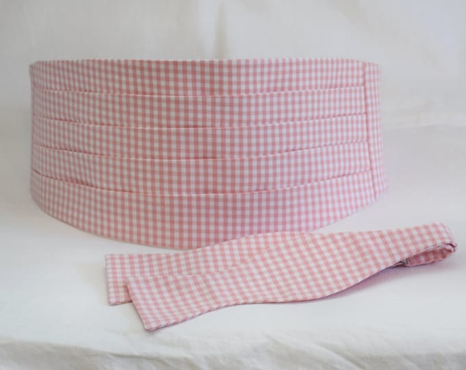 Cummerbund & Bow Tie, pink gingham, groom formal wear, wedding party attire, classic tuxedo accessory, custom preppy cummerbund, prom style