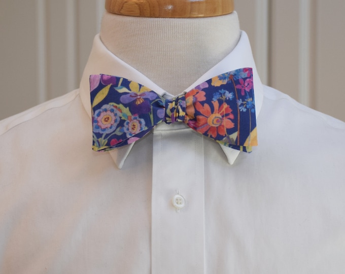 Bow Tie, multicolor floral, indigo, blues, red, orange, meadow flowers, groom/groomsmen bow tie, bowtie, wedding bow tie, bright flowers