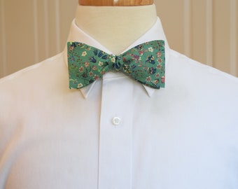 Liberty of London Bow Tie: Donna Leigh Floral Print, Green Tana Lawn Cotton