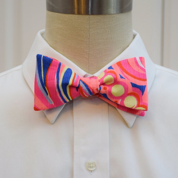 Bow Tie, coral, indigo, blue, yellow, retro, abstract, groomsmen/groom bow tie, wedding, Kentucky Derby, neon, vivid, prom/formals,