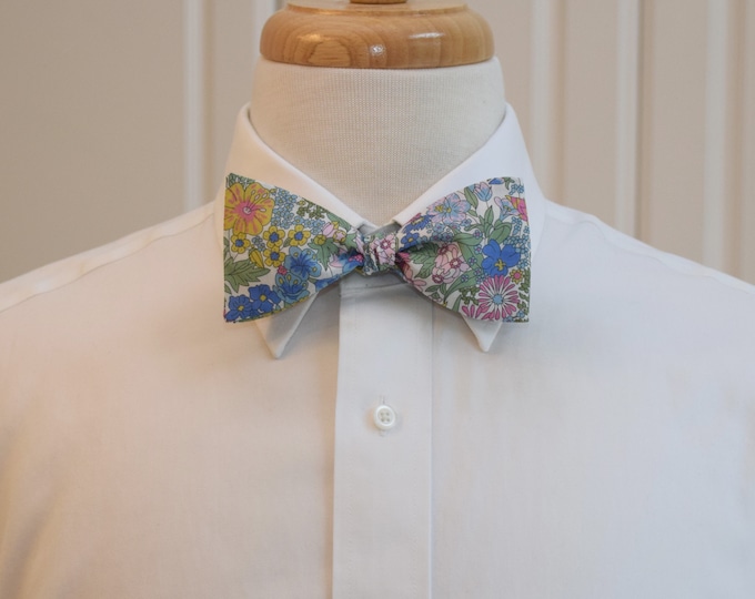 Bow Tie, Liberty of London, pinks/blues/greens, pastel floral Margaret Annie design, groomsmen/groom bow tie, wedding bow tie