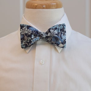 Bow Tie, Liberty of London, navy, blues/gray Gloucestershire Walk floral, groomsmen/groom bow tie, wedding bow tie, traditional