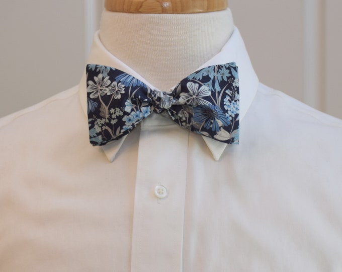 Bow Tie, Liberty of London, navy, blues/gray Gloucestershire Walk floral, groomsmen/groom bow tie, wedding bow tie, traditional