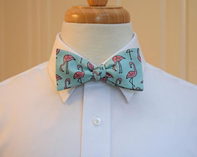 Bow Tie, bright aqua/coral pink flamingos, wedding party, groom/groomsmen bow tie, zoo wedding bow tie, flamingo bow tie, Florida tie