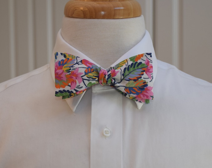 Bow Tie, Liberty of London, Calypso tropical pinks, blue, orange, green,  groomsmen/groom bow tie, wedding bow tie, tropical vibe, floral