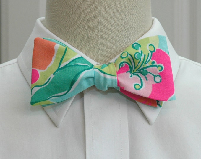 Bow Tie, turquoise/pink abstract floral bow tie, wedding bow tie, groom bow tie, tropical bow tie, prom/formal bow tie, Kentucky Derby