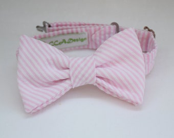 Boy's Pale Pink Seersucker Bow Tie: Pre-Tied Wedding Accessory