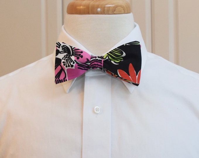 Bow Tie, black/red/lime, purple, floral, wedding bow tie, groom/groomsmen, prom, formals, tuxedo accessory, exotic, tropical, flowers