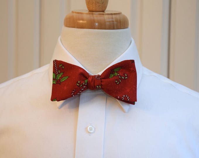 Bow Tie, red holly/candy cane bow tie, Christmas, holiday party bowtie