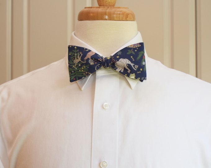 Bow Tie, Liberty of London navy Christmas print, animals bow tie, veterinarian, animal lover,