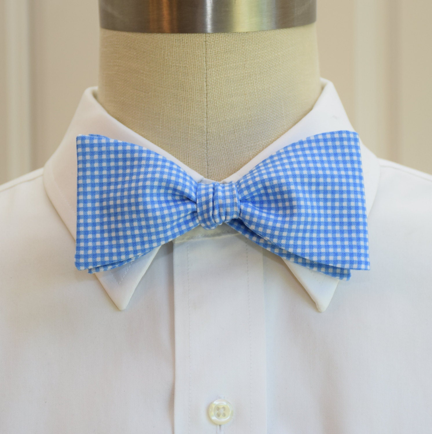 Bow Tie, pool blue mini gingham, bright blue mini gingham bow tie ...