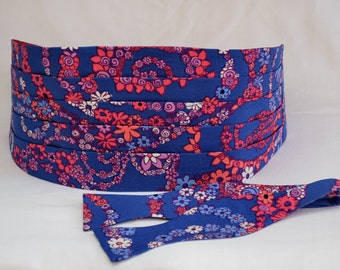 Cummerbund & Bow Tie, royal blue/pink/purple floral  print, formal wedding cummerbund set, tux accessory, prom/formal cummerbund
