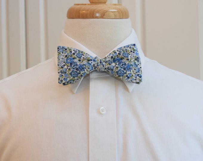 Bow Tie, Liberty of London blues/green/ivory floral Emma & Georgina print, groomsmen/groom bow tie, wedding bow tie, tuxedo accessory