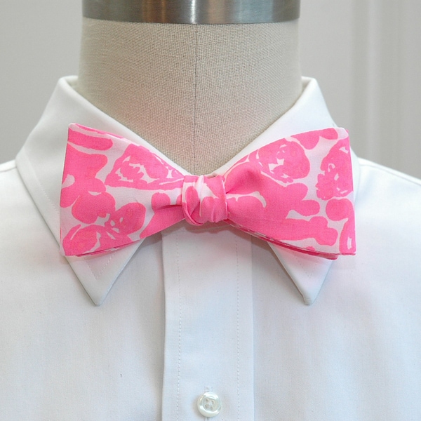 Bow Tie, hot pink, shells, wedding bow tie, groom bow tie, groomsmen gift, Kentucky Derby, prom/formals bow tie, neon pink, preppy