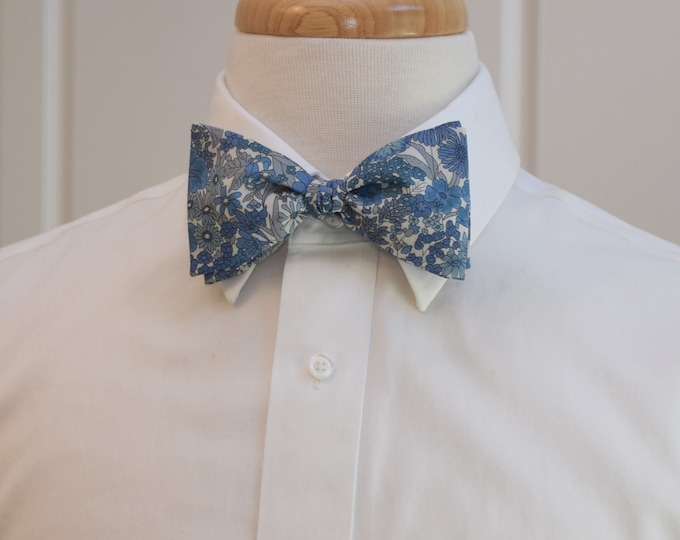 Mens Bow Tie, Liberty of London, blues/ivory floral Margaret Annie bow tie, groomsmen/groom bow tie, wedding bow tie, tuxedo accessory