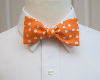 Orange Polka Dot Bow Tie:  Cotton Bowtie