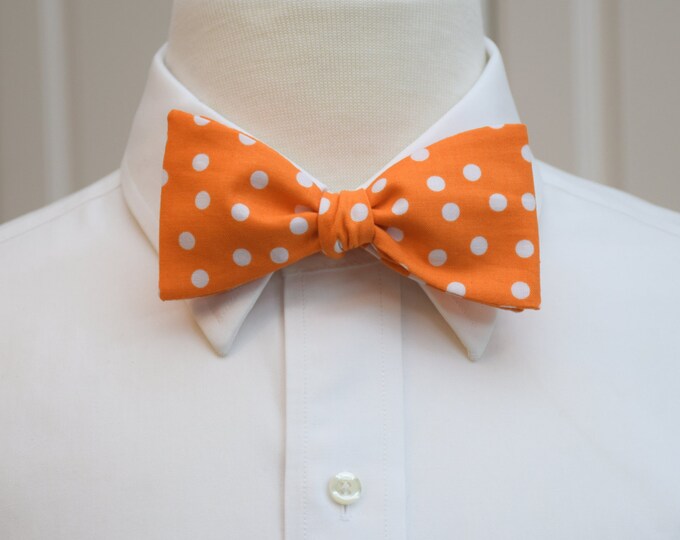 Bow Tie, orange white polka dot bow tie, wedding bow tie, groom bow tie, groomsmen gift, orange bow tie, spotted bow tie, self tie